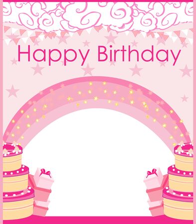Happy Birthday Card, girlish invitationのイラスト素材