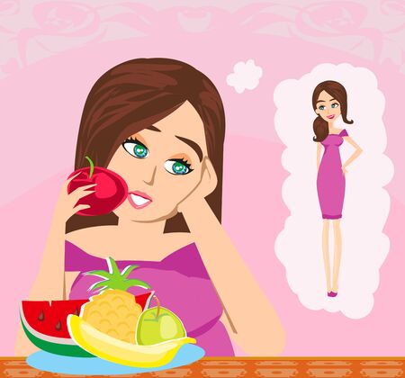 overweight woman dreams of a slim figureのイラスト素材