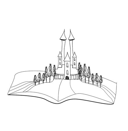 fairytale castle coloring book - isolated doodle drawingのイラスト素材