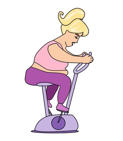 fat girl doing indoor biking exercise のイラスト素材