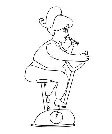 fat girl doing indoor biking exercise のイラスト素材