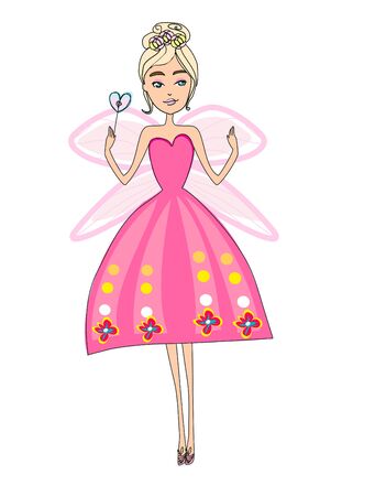 beautiful fairy with pink wings - hand drawn illustrationのイラスト素材