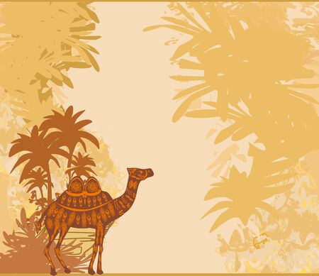 Camel in egypt desert - decorative vintage cardのイラスト素材