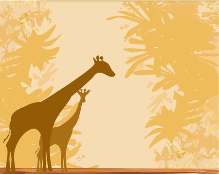 Grunge background with giraffe silhouetteのイラスト素材