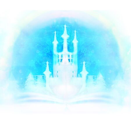 Magic world of tales, fairy castle appearing from the book の写真素材