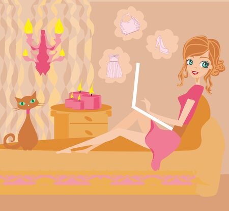 Happy Woman shopping online .のイラスト素材