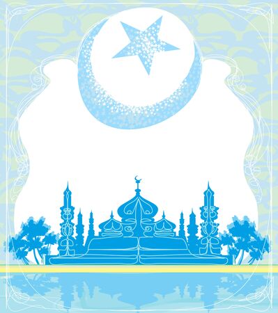 Ramadan Kareem background with moon and mosque silhouettes のイラスト素材