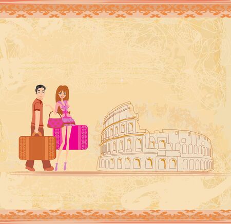 Coliseum and tourists - vintage elegant cardのイラスト素材