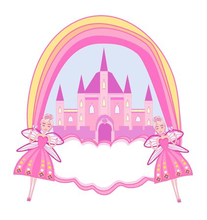 fairytale castle frame - isolated doodle illustrationのイラスト素材