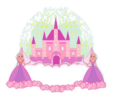 fairytale castle frame - isolated doodle illustrationのイラスト素材