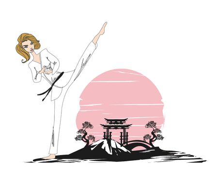 illustration of a fighting girl - Karate designのイラスト素材