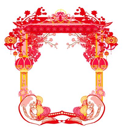 Japanese koi vintage frameのイラスト素材