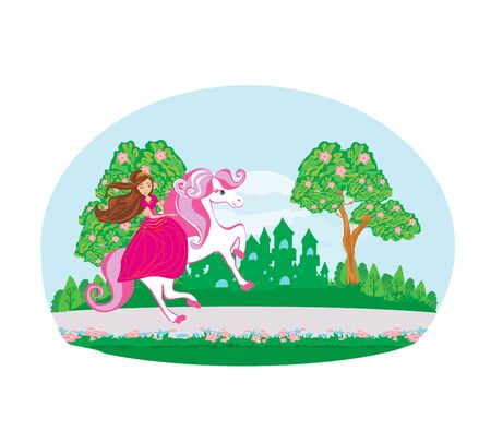 Princess riding a horse into the castleのイラスト素材