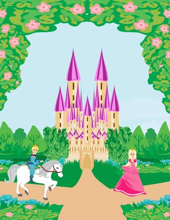 Prince riding a horse to the princessのイラスト素材