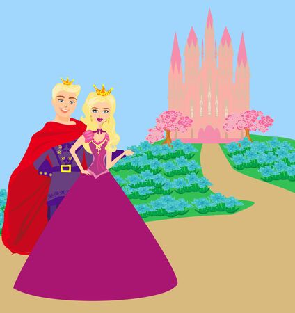 The princess and the prince in a beautiful gardenのイラスト素材
