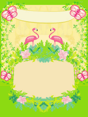 Abstract card with flamingos and natureのイラスト素材