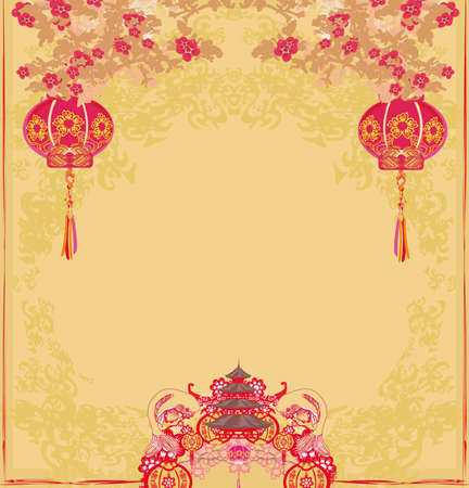 japanese koi and ancient building - decorative frameのイラスト素材