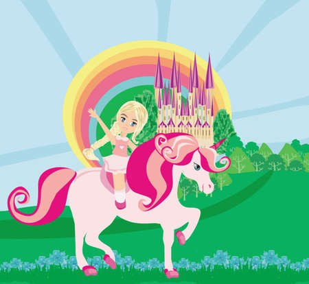 cute girl rides a unicornのイラスト素材