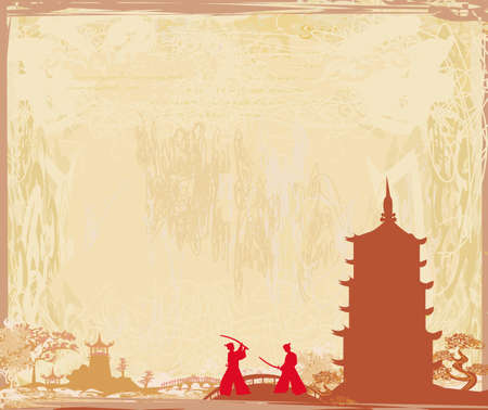 Japanese Samurai fighters, abstract cardのイラスト素材