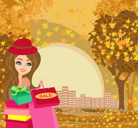 Fashion woman - Autumn Sale cardのイラスト素材