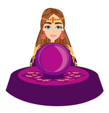 Fortune Teller Woman reads the future from the crystal ballのイラスト素材