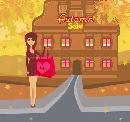 Fashion woman on Autumn Shoppingのイラスト素材