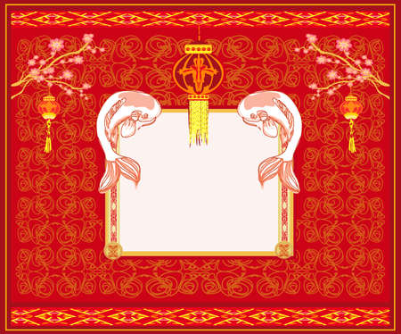 Japanese koi vintage frame - ornamental cardのイラスト素材
