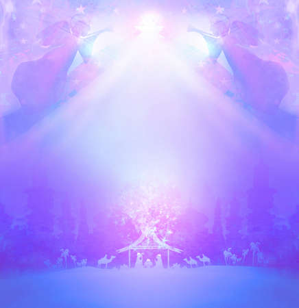 Christmas Angel with Trumpet - Christmas card with space for textの写真素材