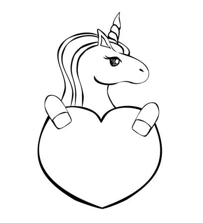 coloring book with unicorn and heartのイラスト素材