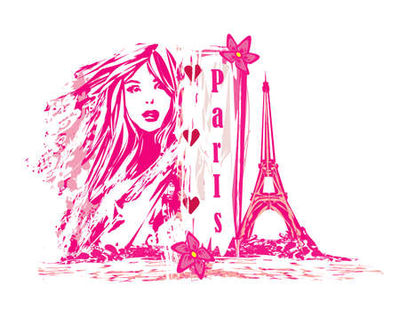 portrait of a beautiful girl in Parisのイラスト素材