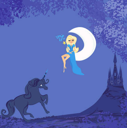 beautiful fairy sits on the moonのイラスト素材