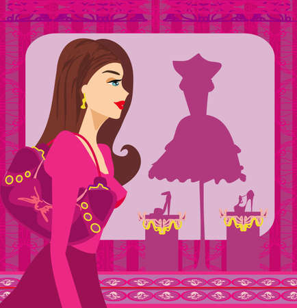 Fashion girl shopping in boutique, abstract sale cardのイラスト素材