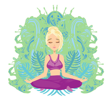 Yoga girl in lotus position - abstract cardの写真素材