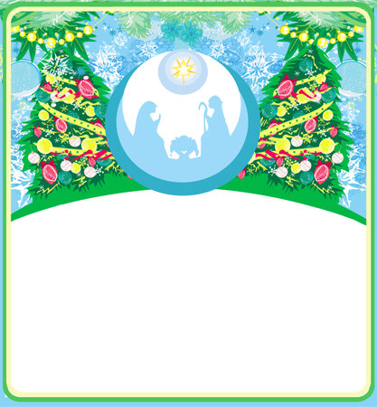 Birth of Jesus in Bethlehem in a glass bubble - holiday cardのイラスト素材