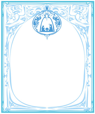 nativity scene of baby Jesus in transparent ball - elegant vintage frameのイラスト素材