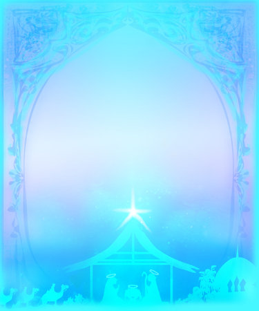 Birth of Jesus in Bethlehem, Christmas cardの写真素材
