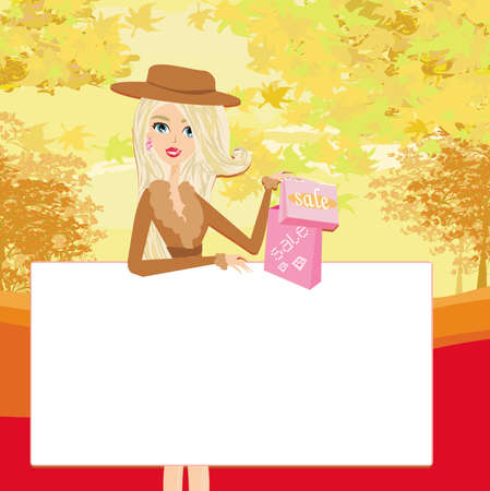 Fashion woman on Autumn Shopping - frame for your textのイラスト素材