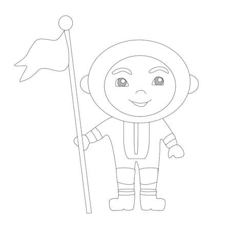 cute astronaut boy with flag - coloring bookのイラスト素材