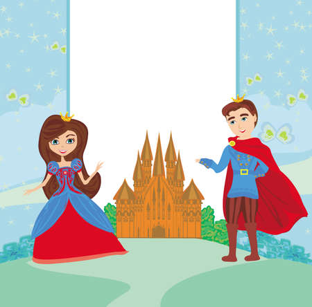 Beautiful prince and princess in the garden - frameのイラスト素材