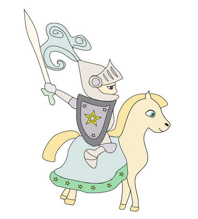 Knight riding on a horse - doodle illustration isolated from backgroundのイラスト素材