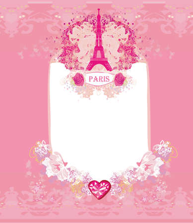Eiffel tower artistic card, decorative floral frameのイラスト素材