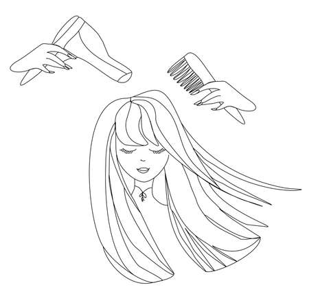 Beautiful woman in hairdressing salon - doodle Illustrationのイラスト素材