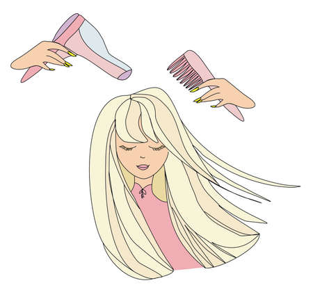 Beautiful woman in hairdressing salon - doodle Illustrationのイラスト素材