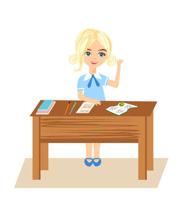Pupil knows the answer and puts her hand upのイラスト素材