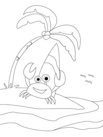 cheerful surfer crab on the beach - coloring bookのイラスト素材