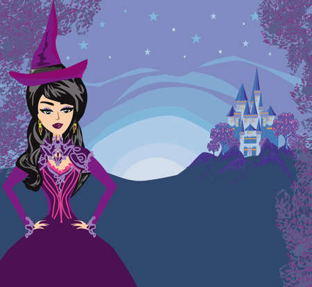 beautiful witch at nightのイラスト素材