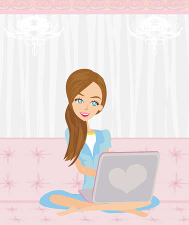 Woman with laptop on the sofa at homeのイラスト素材