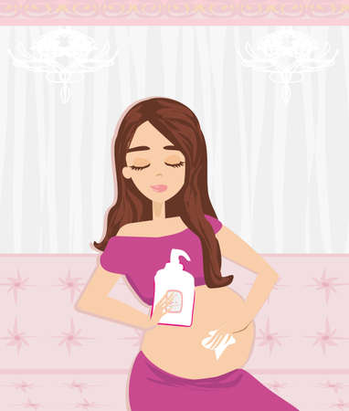 Pregnant woman lubricates the stomach remedy against stretch marksのイラスト素材