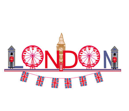 decorative text with icons of Londonのイラスト素材