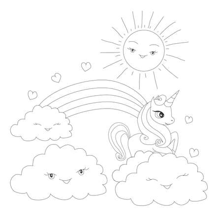 cute unicorn - coloring book character, isolated from backgroundのイラスト素材